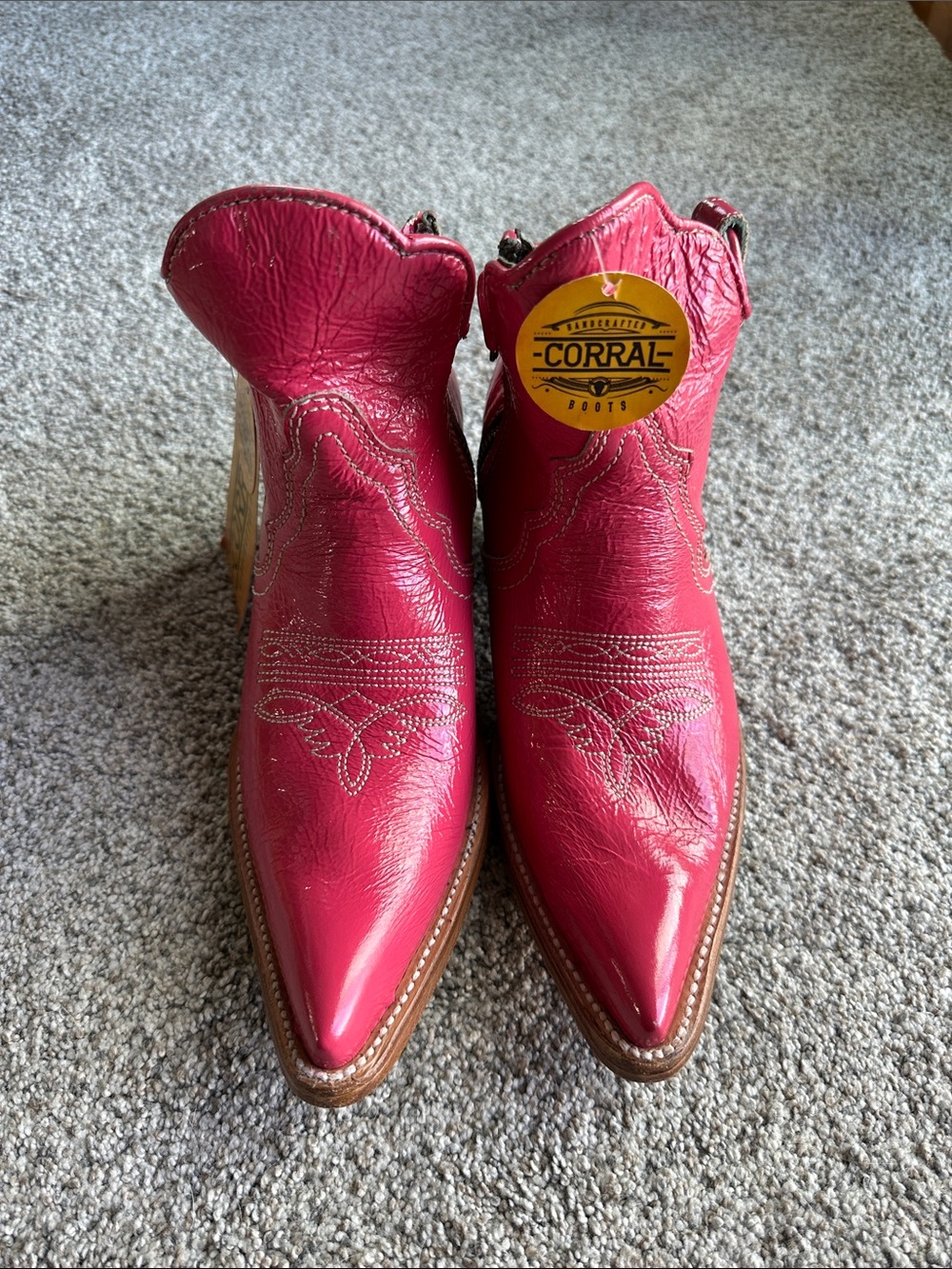 Corral Pink Leather Western Ankle Boots - Picture 2 of 4
